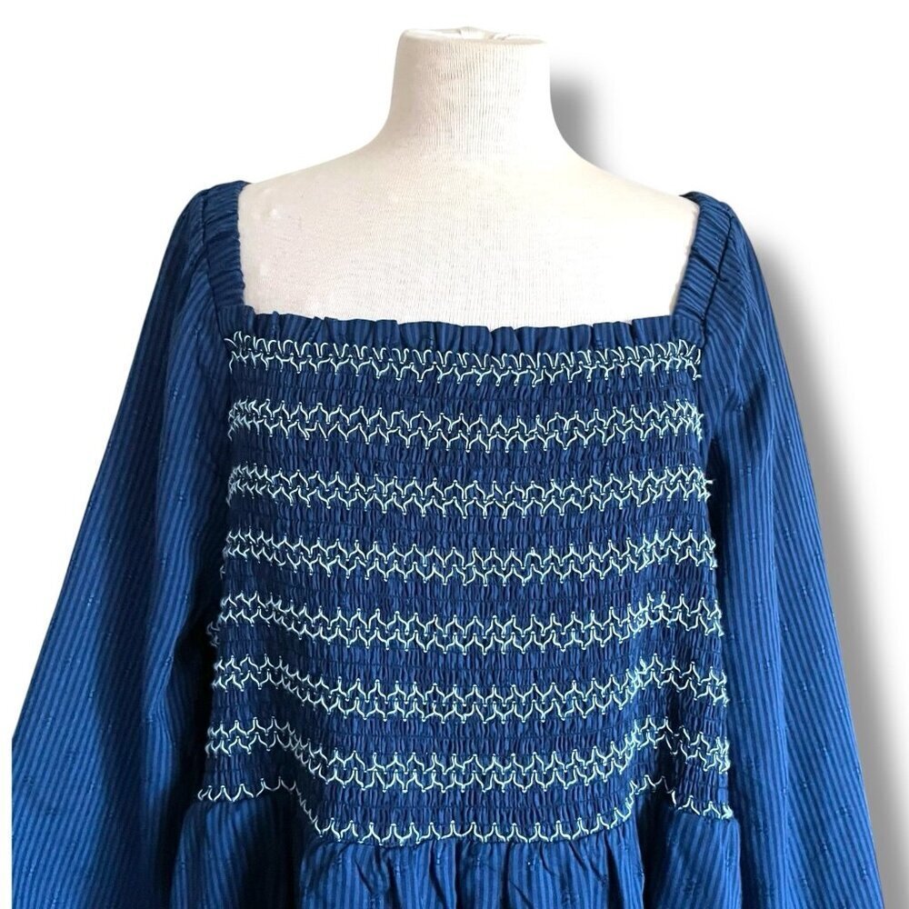 Draper James RSVP Womens Dress Sz 2X Blue Puff Sleeve Smocked Coastal Preppy - Picture 5 of 10